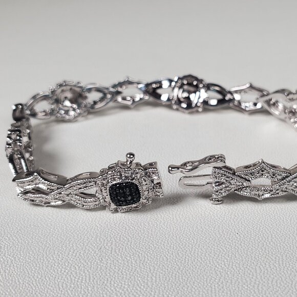 Rhodium-Plated Bracelet – Black & Clear Sparkling Stones - Picture 3 of 13